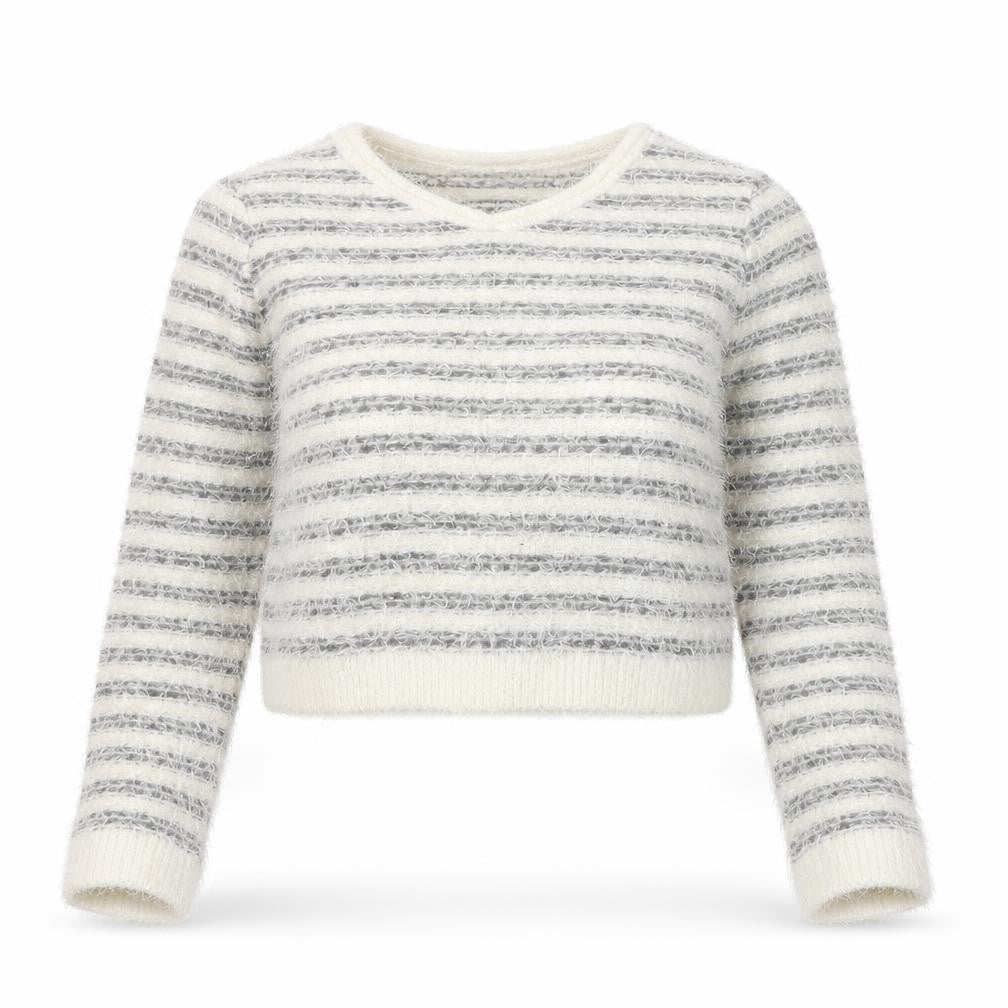 Pout Womens White Striped  Pullover Jumper Size M