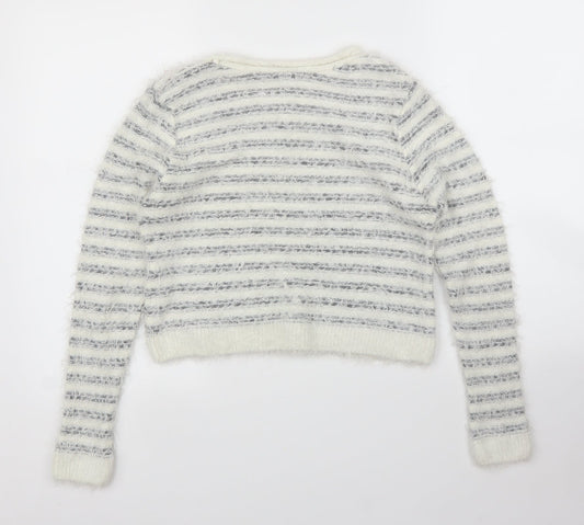 Pout Womens White Striped  Pullover Jumper Size M