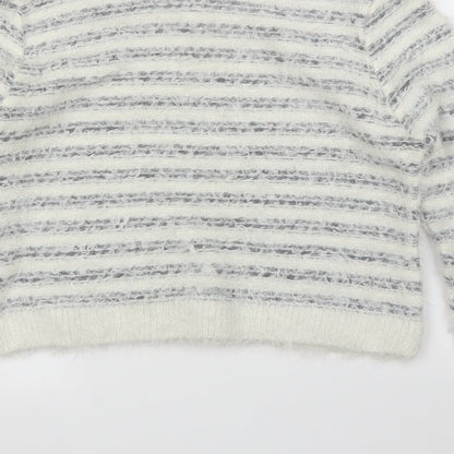 Pout Womens White Striped  Pullover Jumper Size M