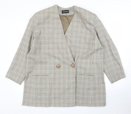 CHAD STEVENS Womens Beige Plaid Rayon Jacket Blazer Size 46