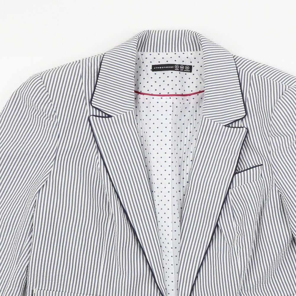 Atmosphere Womens Blue Striped  Jacket Sport Coat Size 12