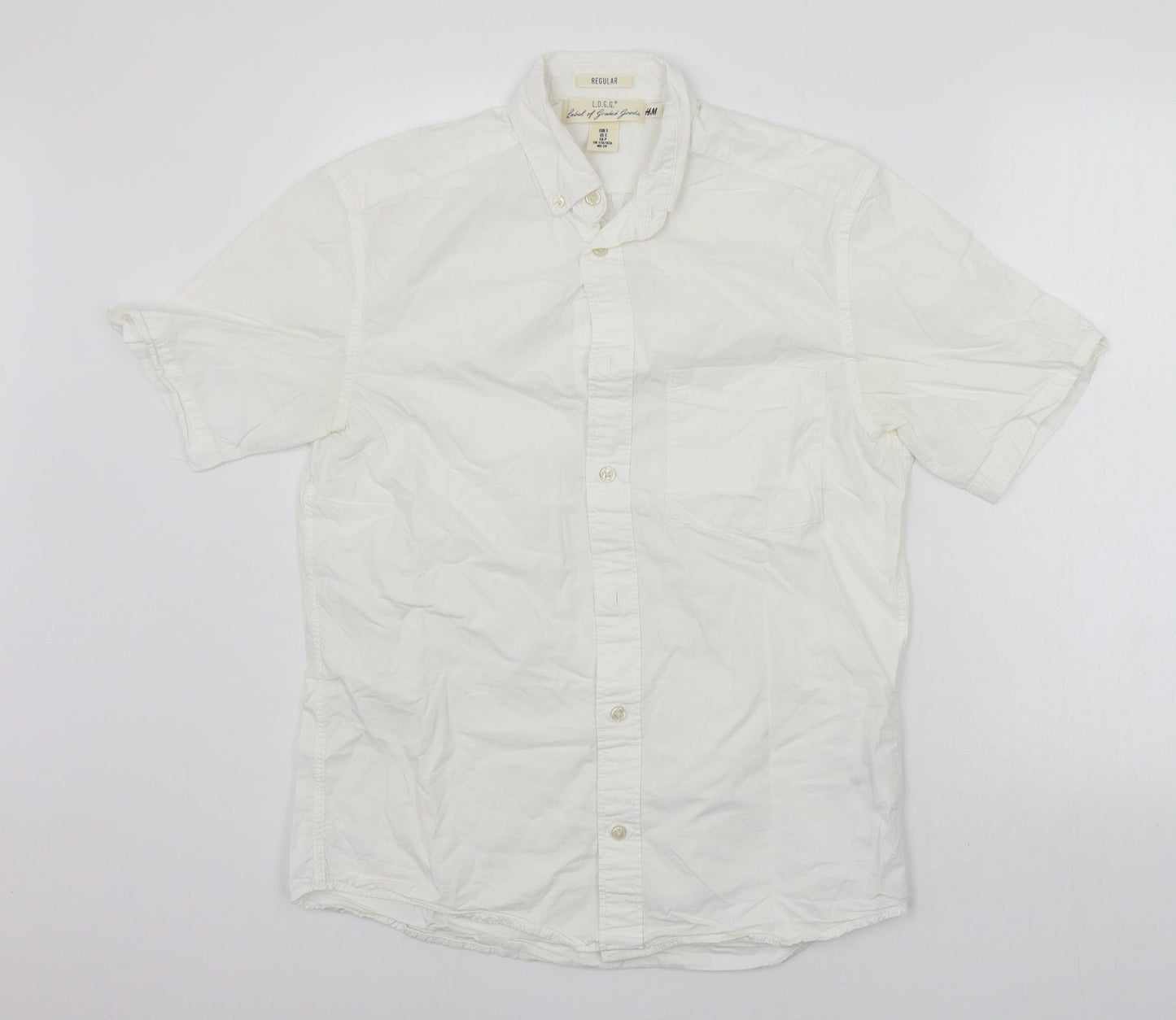 Mens UK Size S H&M White  Button-Up Short Sleeve Casual Shirt