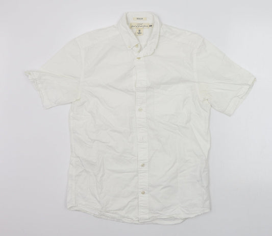 Mens UK Size S H&M White  Button-Up Short Sleeve Casual Shirt