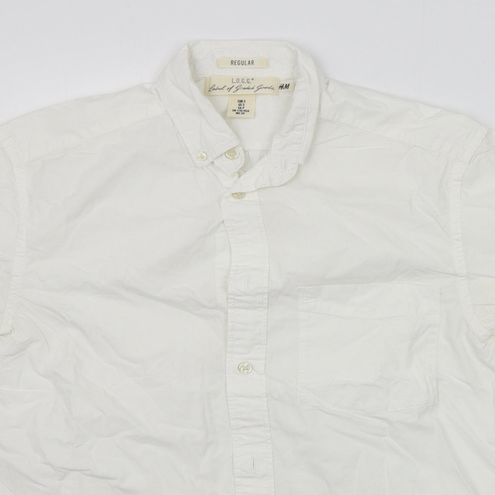 Mens UK Size S H&M White  Button-Up Short Sleeve Casual Shirt