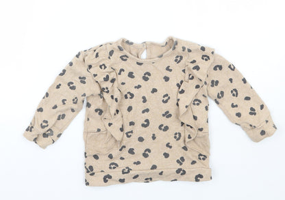 George Girls Beige Animal Print  Basic T-Shirt Size 9-12 Months