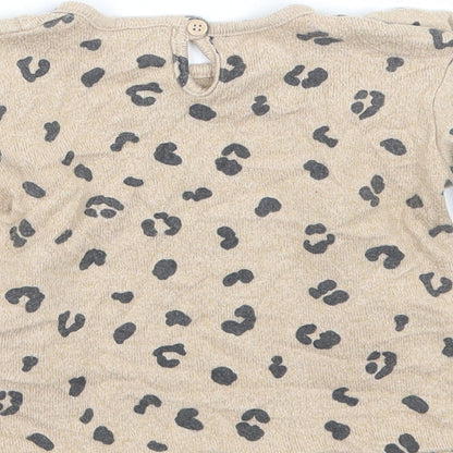 George Girls Beige Animal Print  Basic T-Shirt Size 9-12 Months