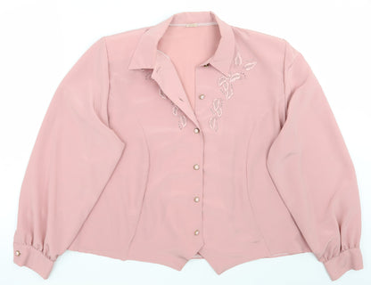 Galmes Womens Pink Floral  Basic Button-Up Size L
