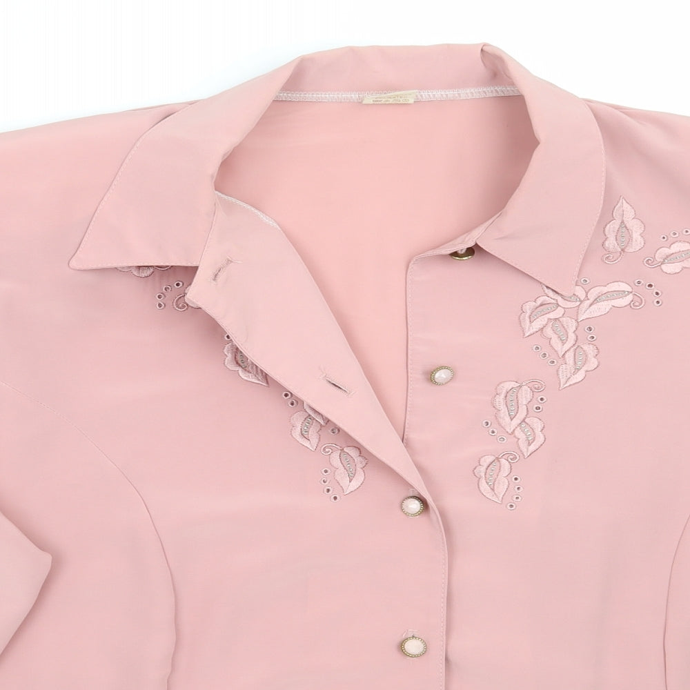 Galmes Womens Pink Floral  Basic Button-Up Size L