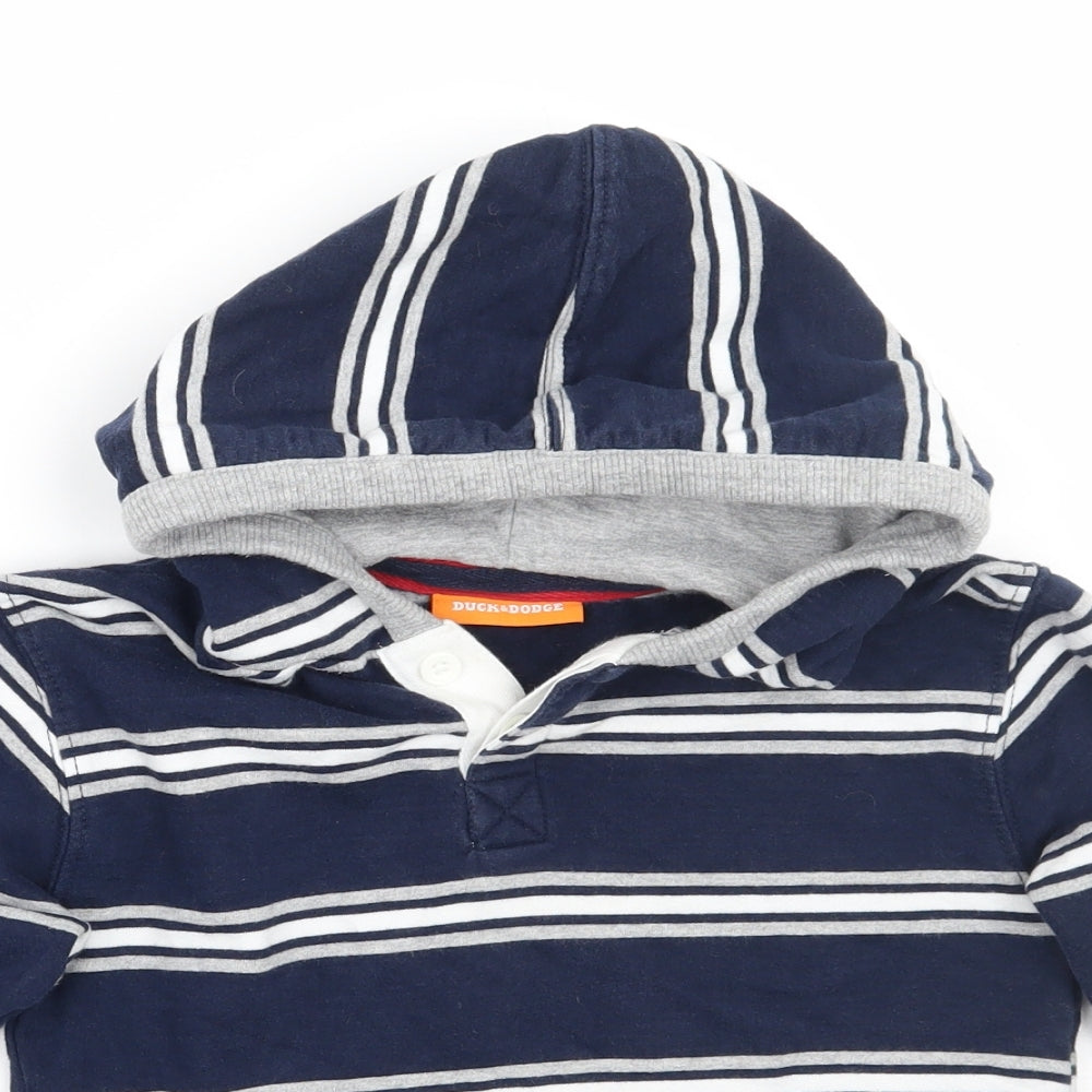 Duck & Dodge Boys Blue Striped  Pullover Hoodie Size 4 Years