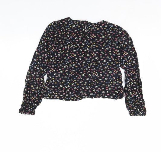 NEXT Girls Black Floral  Basic Blouse Size 10 Years