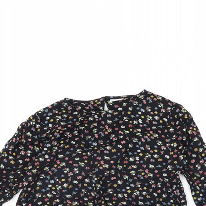 NEXT Girls Black Floral  Basic Blouse Size 10 Years