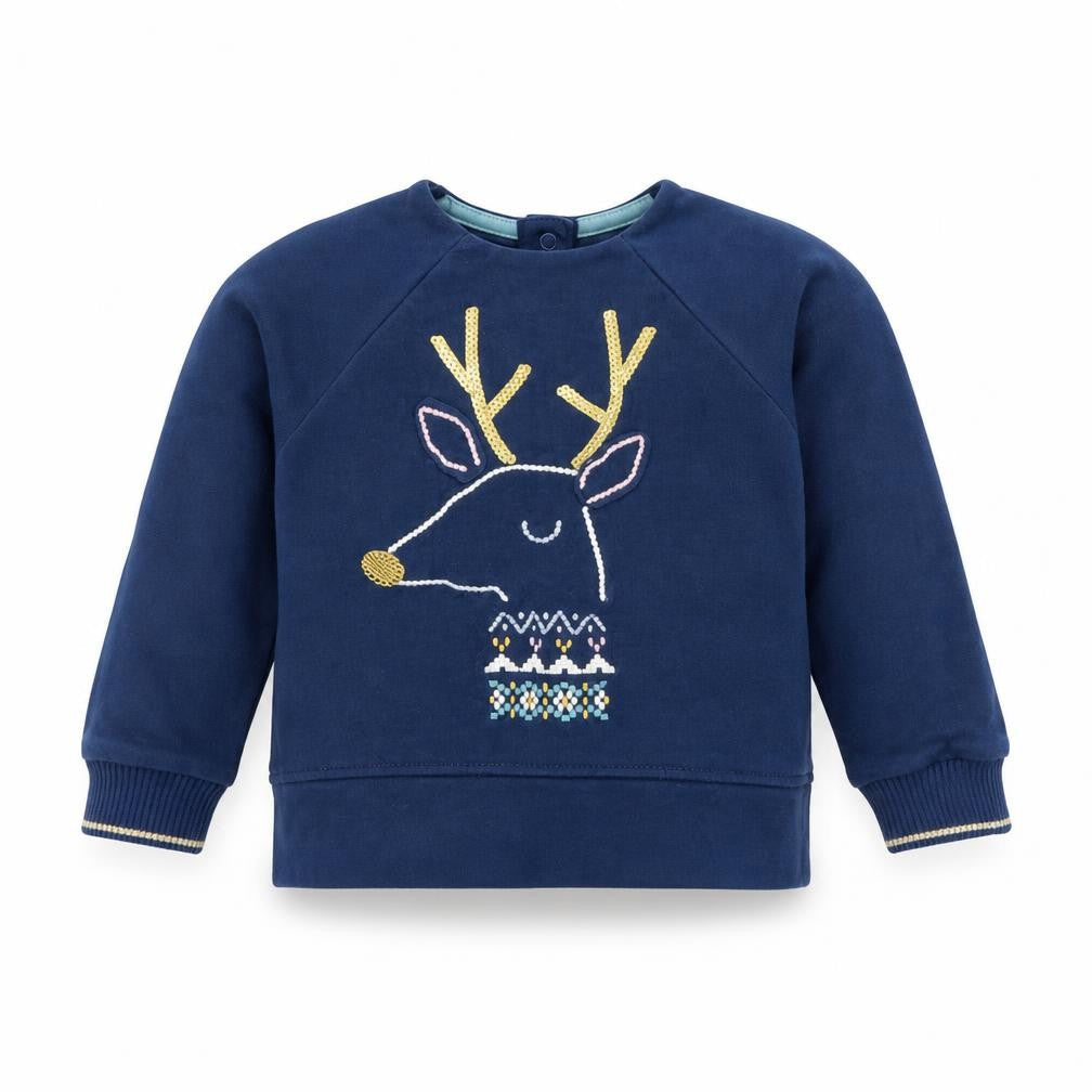 M&S Girls Blue   Pullover Jumper Size 2 Years  - Reindeer