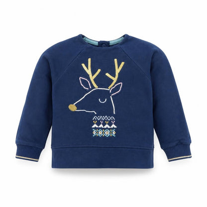 M&S Girls Blue   Pullover Jumper Size 2 Years  - Reindeer