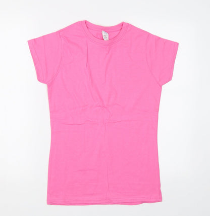 Womens UK Size M Gildan Pink Basic T-Shirt
