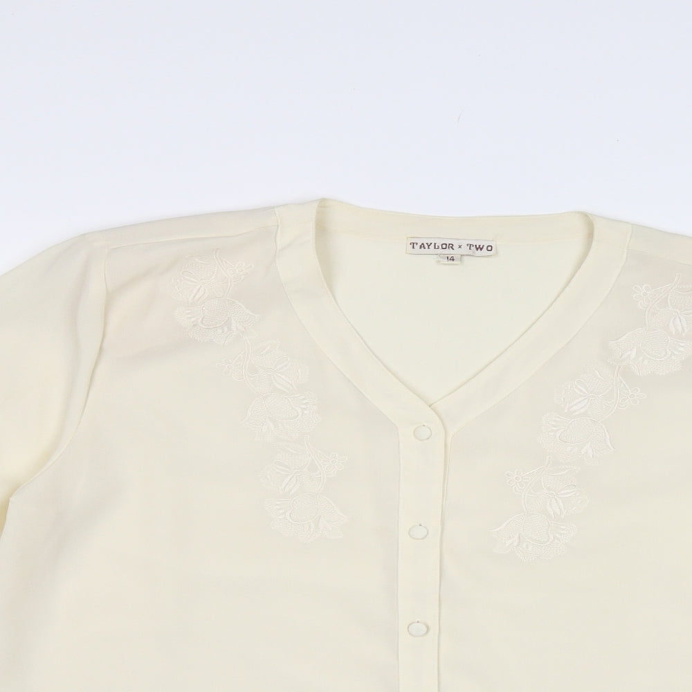 Taylor X Two Womens Ivory Floral  Basic Blouse Size 14