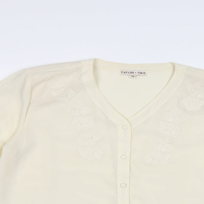 Taylor X Two Womens Ivory Floral  Basic Blouse Size 14