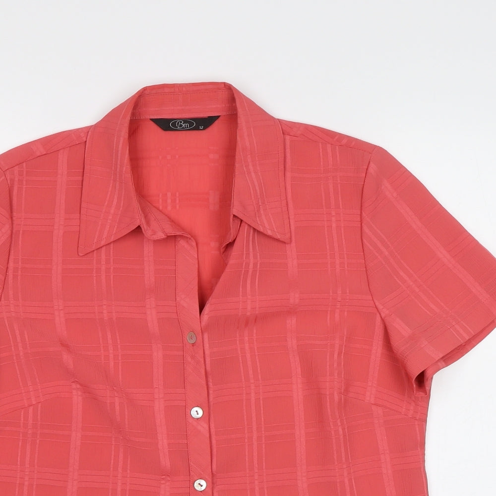 Womens UK Size 12 BM Pink Basic Button-Up
