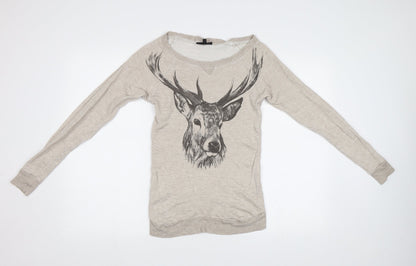 Warehouse Womens Beige   Henley Sweatshirt Size 6  - Stag