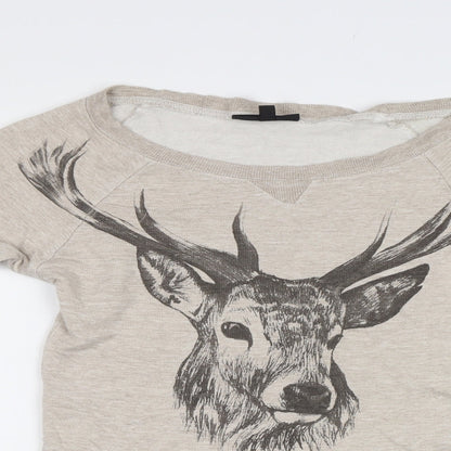 Warehouse Womens Beige   Henley Sweatshirt Size 6  - Stag