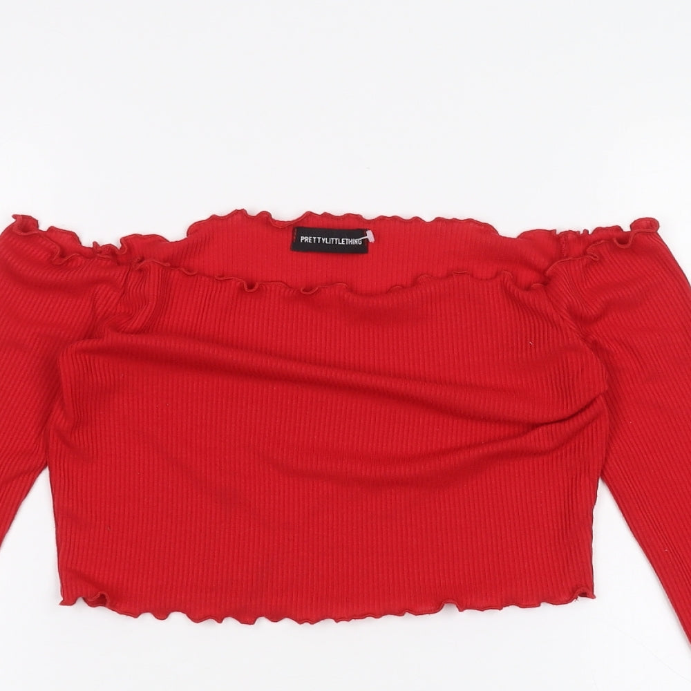 Womens UK Size 8 PRETTYLITTLETHING Red Basic T-Shirt