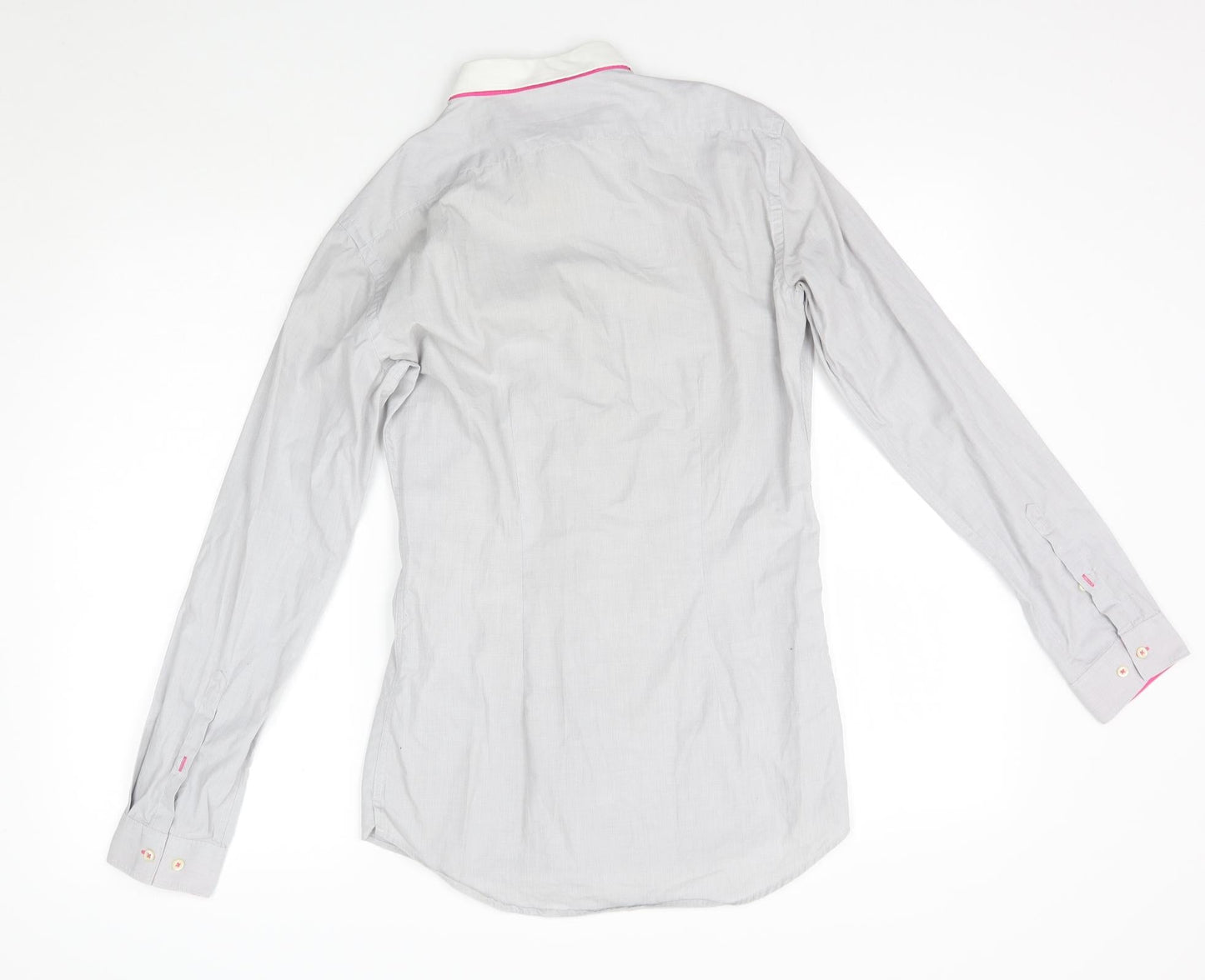 Mens UK Size 14 NEXT Grey  Button-Up Long Sleeve Casual Shirt