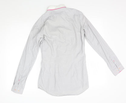 Mens UK Size 14 NEXT Grey  Button-Up Long Sleeve Casual Shirt