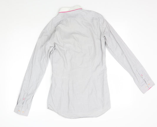 Mens UK Size 14 NEXT Grey  Button-Up Long Sleeve Casual Shirt