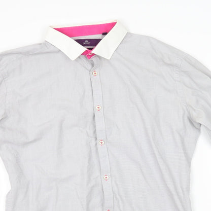 Mens UK Size 14 NEXT Grey  Button-Up Long Sleeve Casual Shirt