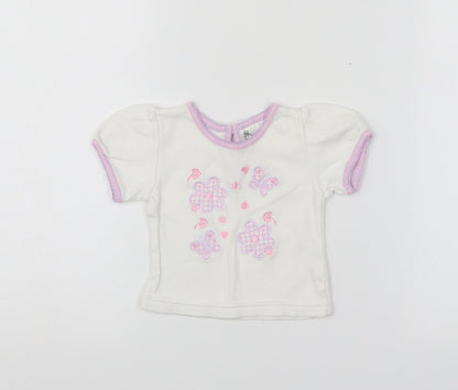 BHS Girls White Floral  Basic T-Shirt Size 0-3 Months