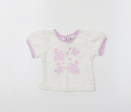 BHS Girls White Floral  Basic T-Shirt Size 0-3 Months