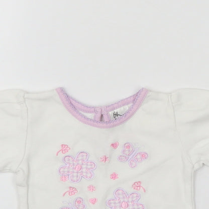 BHS Girls White Floral  Basic T-Shirt Size 0-3 Months