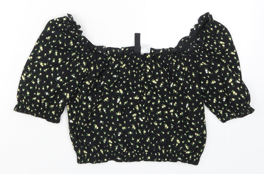 Womens UK Size XS H&M Black Cropped T-Shirt