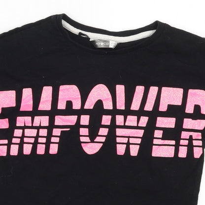 Pep&Co Girls Black   Basic T-Shirt Size 9-10 Years  - Empower Bring it On