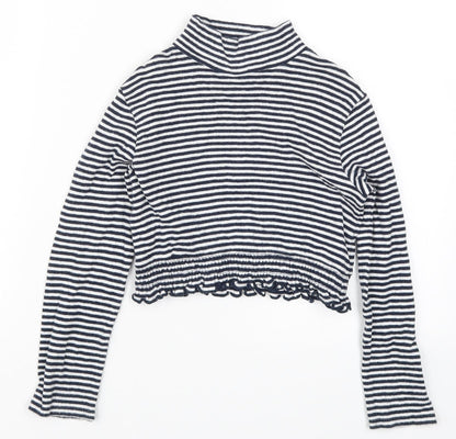 NEXT Girls Blue Striped  Cropped T-Shirt Size 8 Years