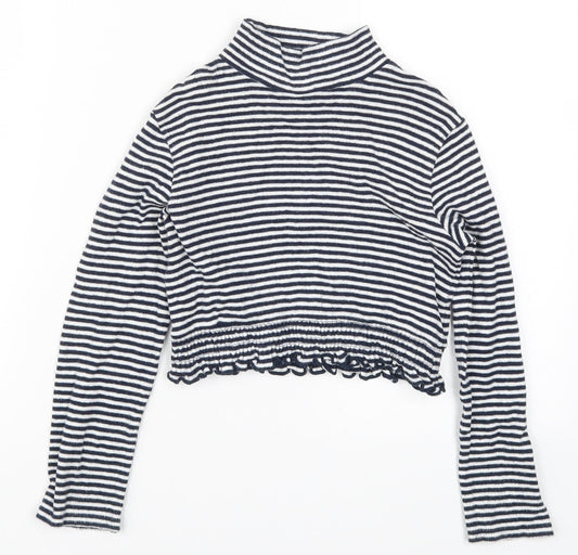 NEXT Girls Blue Striped  Cropped T-Shirt Size 8 Years