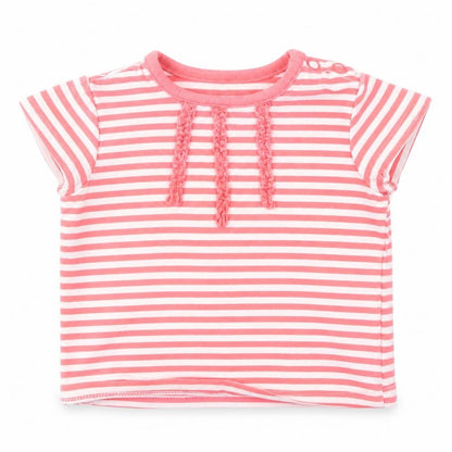Front view of Mothercare girls’ red striped basic t-shirt size newborn