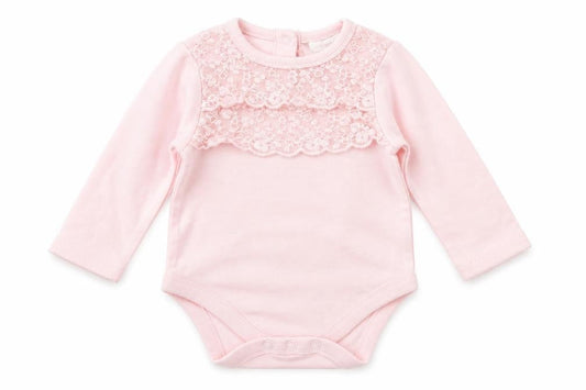 Front view of Next girls’ pink babygrow one-piece, size 3-6, months