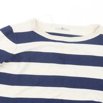 TU Womens Blue Striped Knit Pullover Jumper Size 14