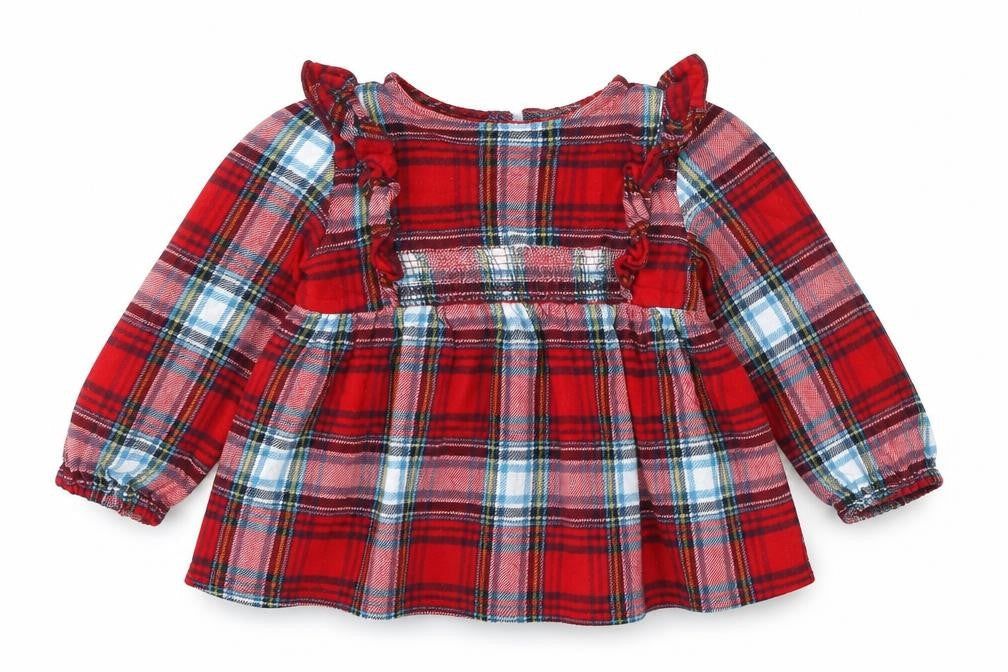 TU Girls Red Check  Basic Button-Up Size 9-12 Months