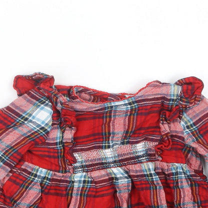 TU Girls Red Check  Basic Button-Up Size 9-12 Months