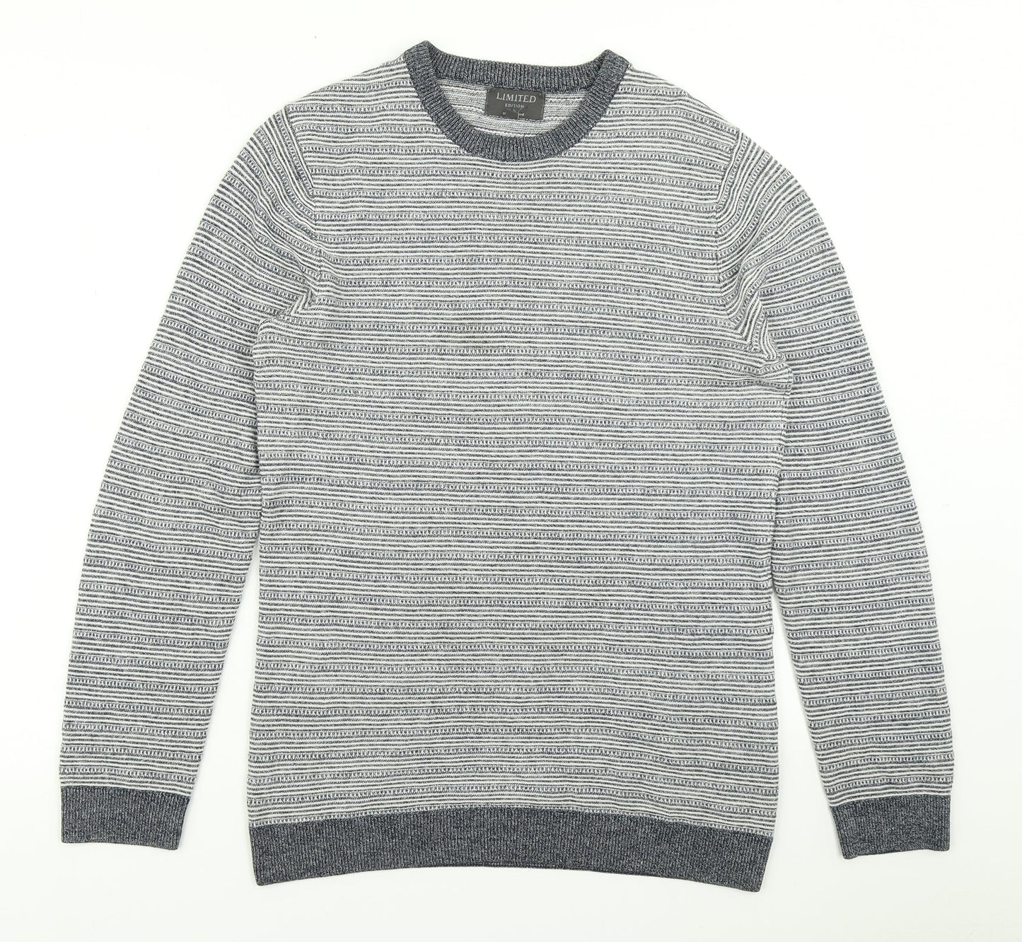 Limited Edition Mens Blue Striped Knit Pullover Jumper Size S