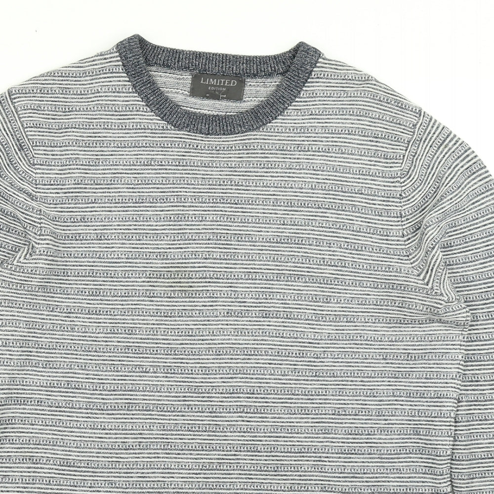 Limited Edition Mens Blue Striped Knit Pullover Jumper Size S