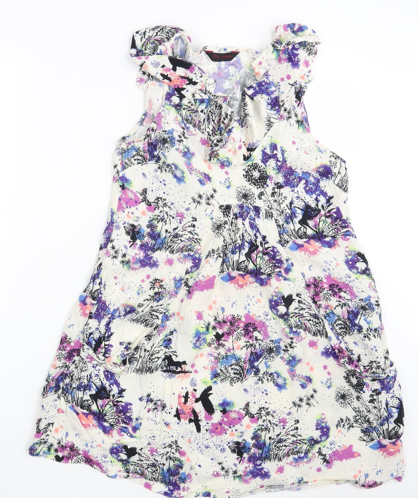 Miss Selfridge Womens White Floral  A-Line  Size 12