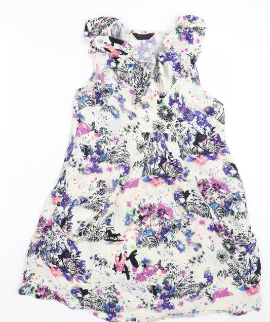 Miss Selfridge Womens White Floral  A-Line  Size 12