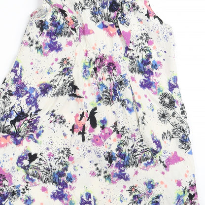 Miss Selfridge Womens White Floral  A-Line  Size 12