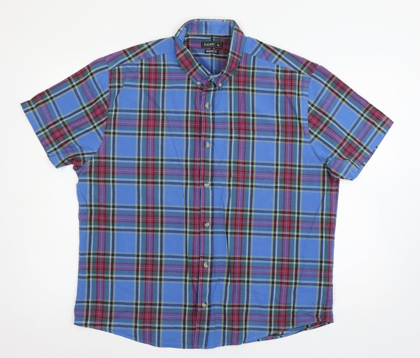 Mens UK Size XL Peacocks Blue  Button-Up Short Sleeve Casual Shirt