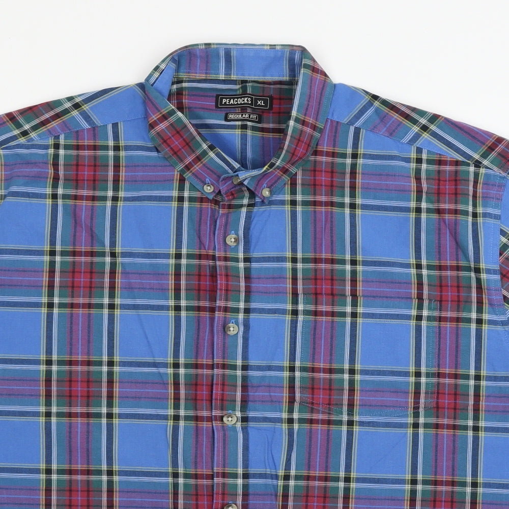 Mens UK Size XL Peacocks Blue  Button-Up Short Sleeve Casual Shirt