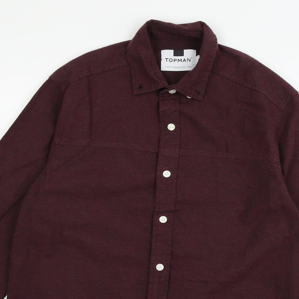 Mens UK Size XS Topman Red  Button-Up Long Sleeve Casual Shirt