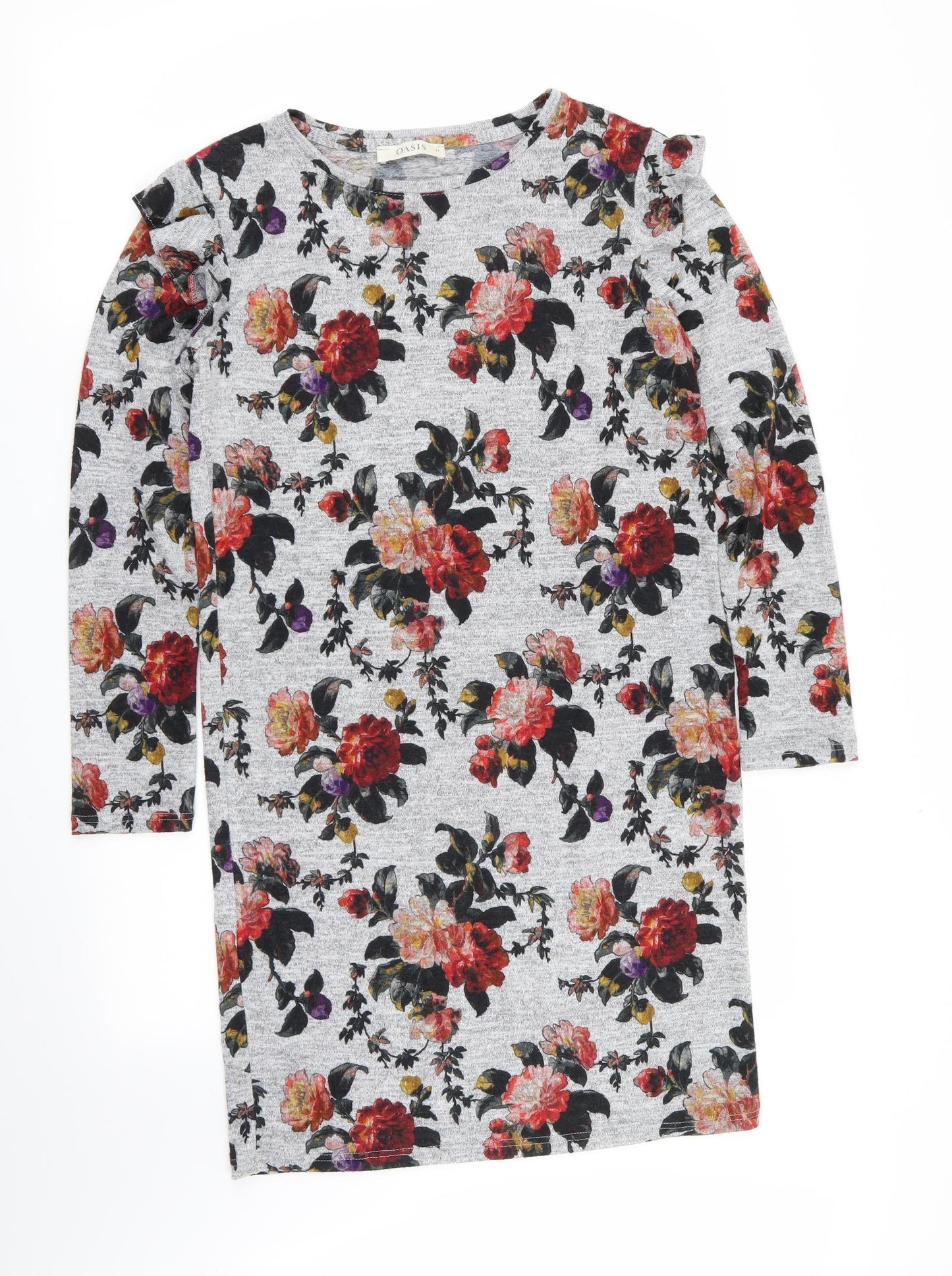 Oasis Womens Grey Floral  T-Shirt Dress  Size M