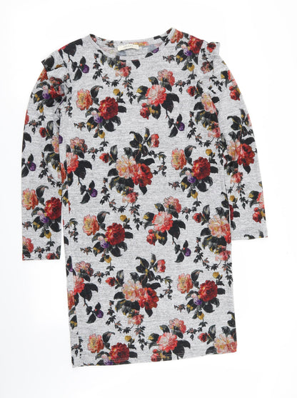 Oasis Womens Grey Floral  T-Shirt Dress  Size M